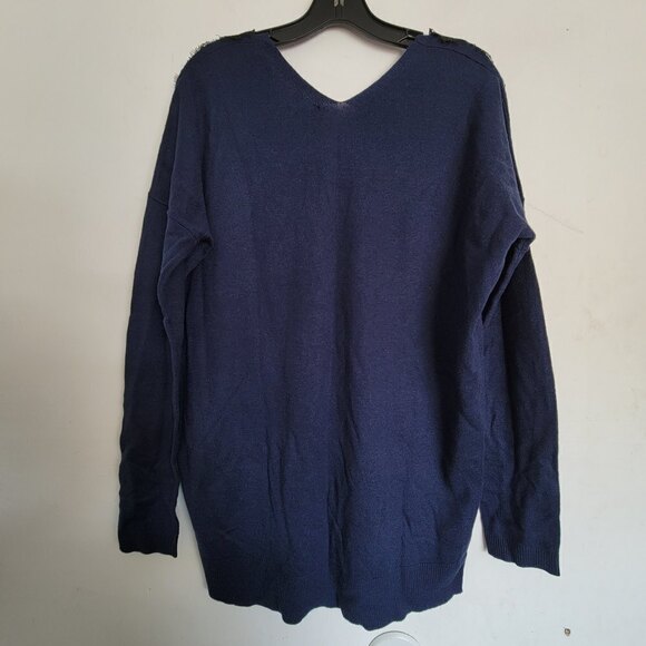 NEW Express Wool V Neck Long Sleeve Pullover Sweater Black Lace Shoulder Large - Picture 5 of 15